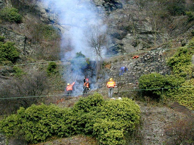 Hangsicherungsarbeiten: Arbeitertrupp brennt Büsche nieder